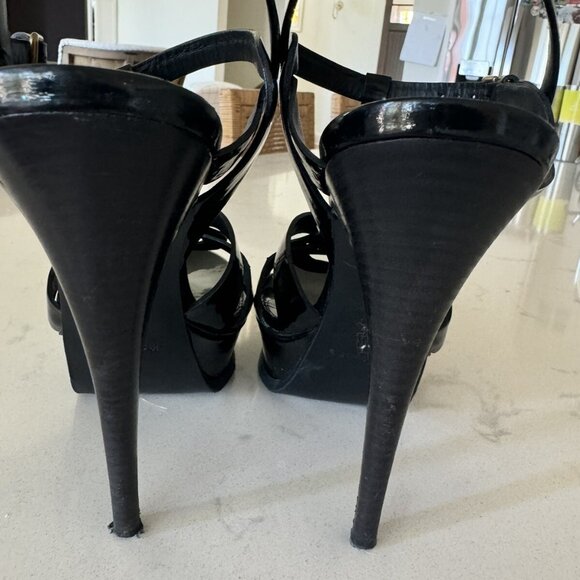 Yves Saint Laurent YSL Tribute Platform Sandals 40.5 Black Patent - Picture 4 of 10